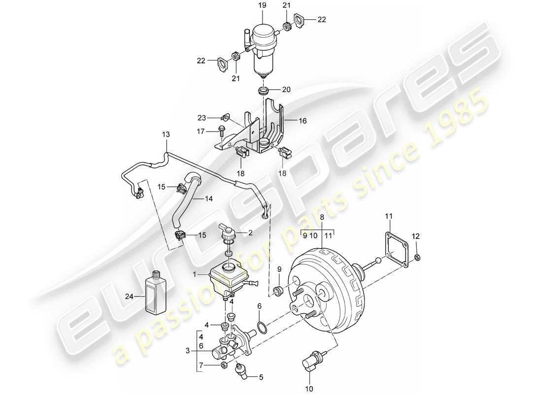 porsche 2004 (cayenne e1 9pa) brake master cylinder brake servo vacuum line vacuum pump parts diagram