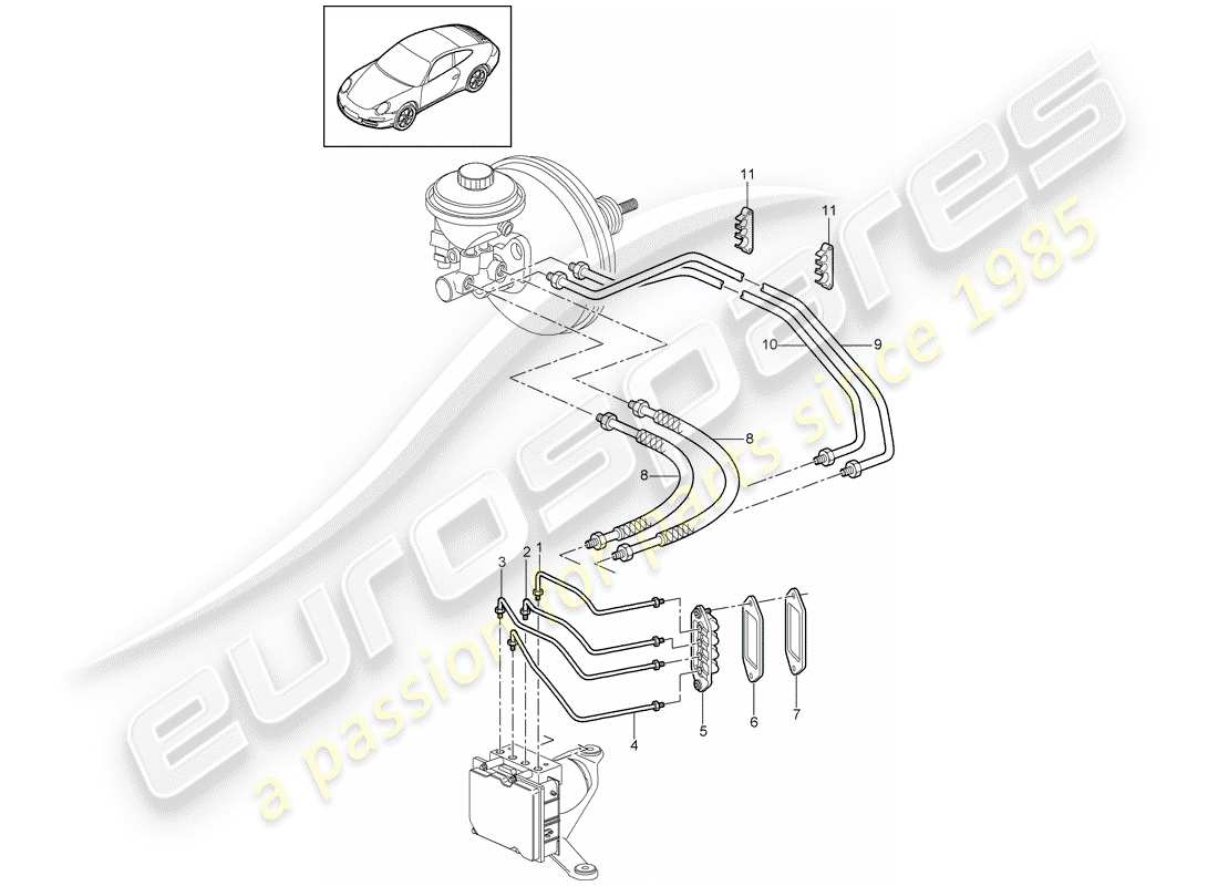 porsche 2011 (997-2) brake lines parts diagram