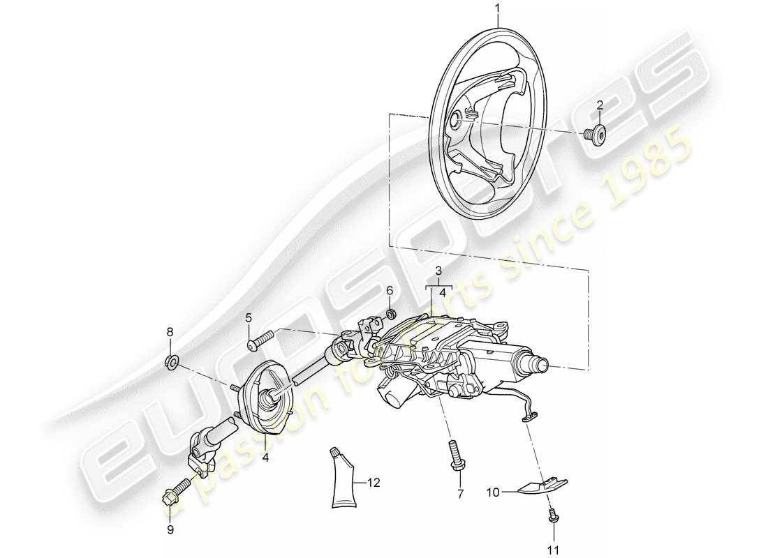 porsche 2008 (cayenne e1 9pa) steering wheel steering column intermediate steering shaft part diagram