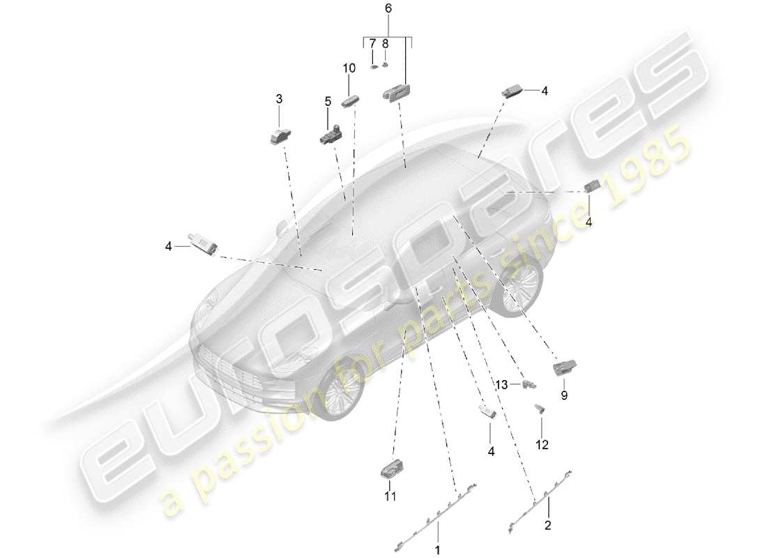 porsche 2019 (macan) interior light luggage compartment lamp door warning light footwell light part diagram