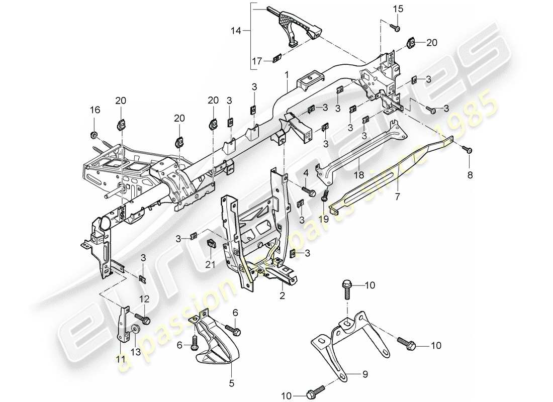 porsche 2007 (997-1 gt3) retaining frame parts diagram