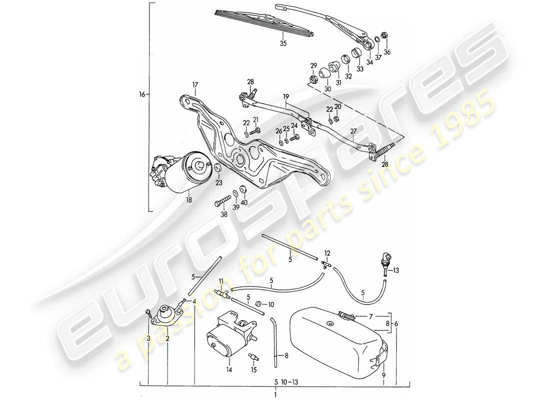 porsche 1962 (356b/356c) windshield washer unit - windscreen wiper system part diagram
