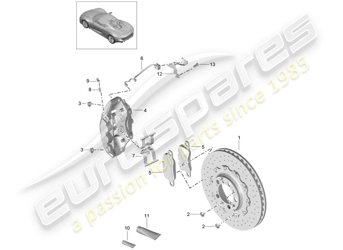 porsche 2015 (918 spyder) disc brakes parts diagram