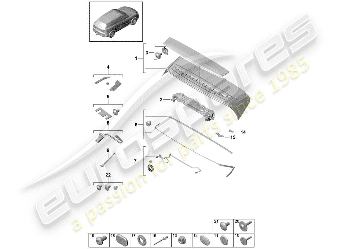 porsche 2018 (cayenne e3 9ya/9yb) rear spoiler turbo parts diagram