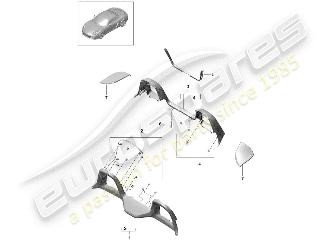 porsche 2014 (981 boxster) trims roll bar parts diagram