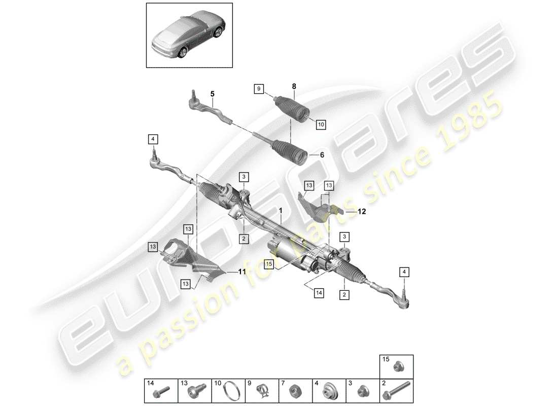 porsche 2018 (panamera 971-1) steering gear front axle part diagram