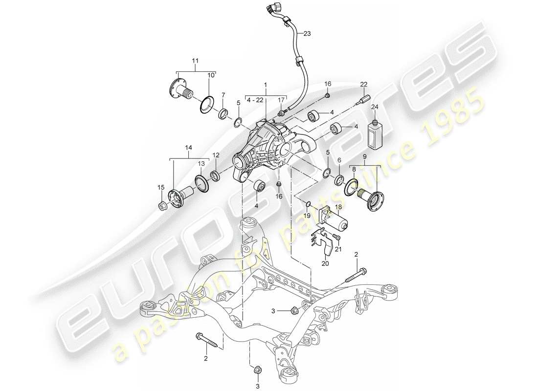 porsche 2005 (cayenne e1 9pa) rear axle differential ready for installation with: limited slip differential electric part diagram