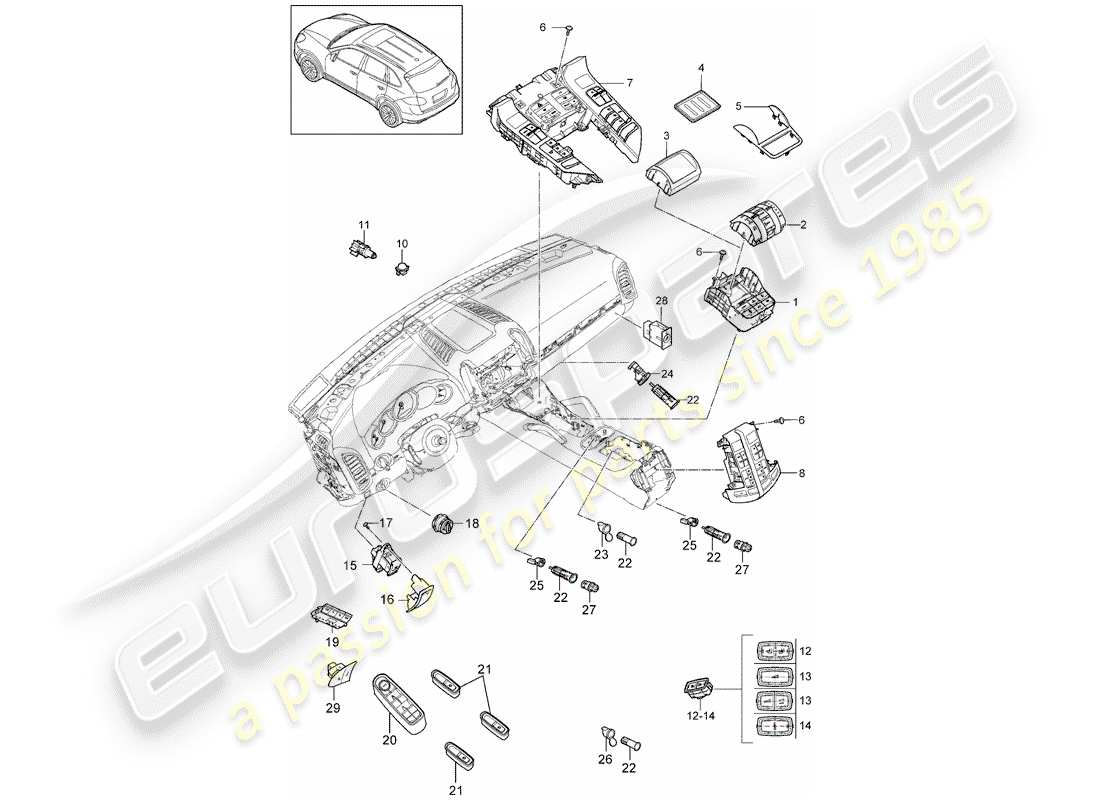 porsche 2018 (cayenne e2 92a) switch control panel air conditioning d >>- mj 2014 part diagram