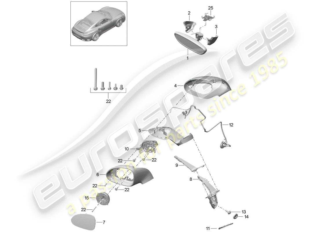 porsche 2016 (991-1 turbo) interior mirror exterior mirror sport design package d - mj 2017>> part diagram
