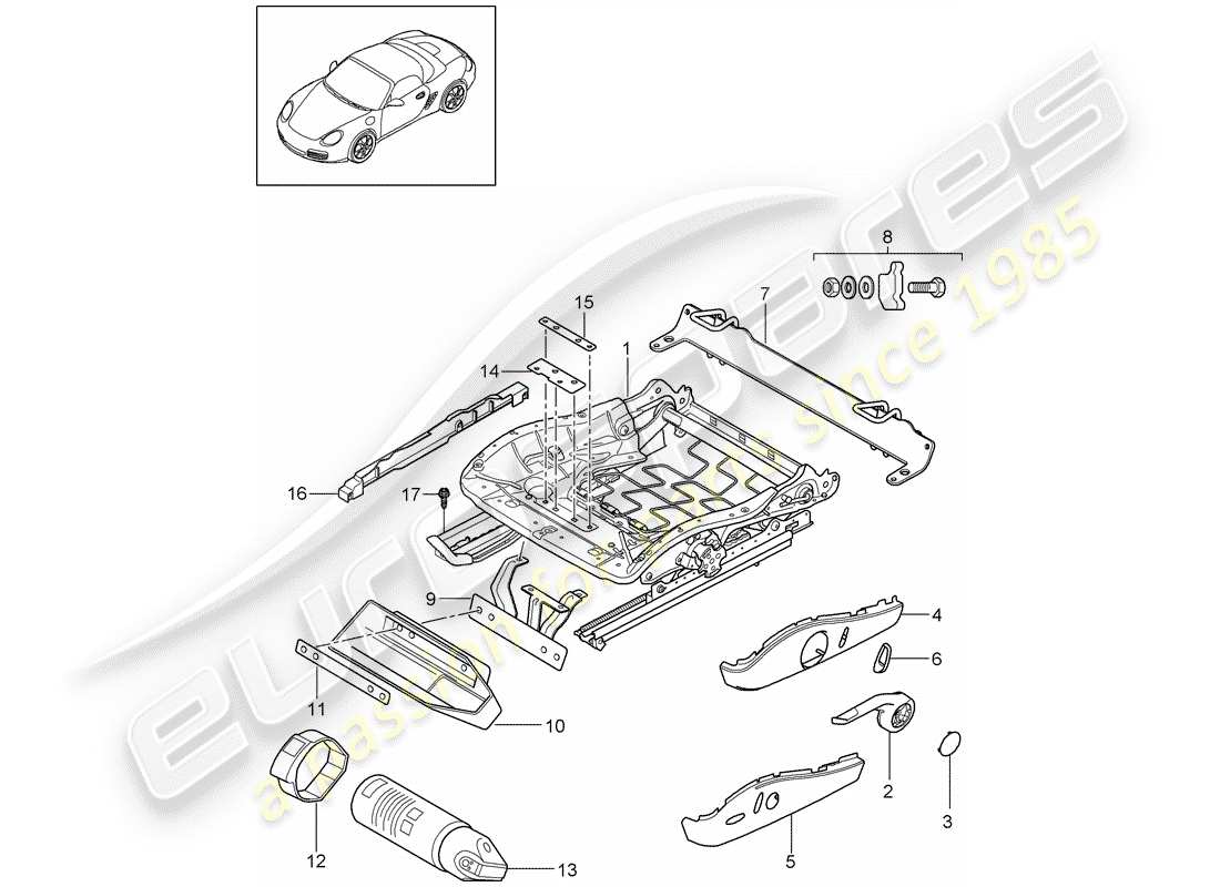 porsche 2012 (987 boxster) seat frame standard seat comfort seat parts diagram