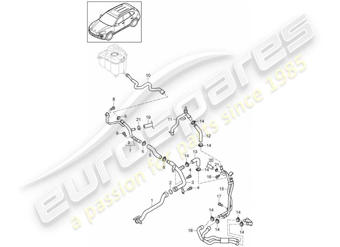 porsche 2016 (cayenne e2 92a) coolant cooling system rear part diagram