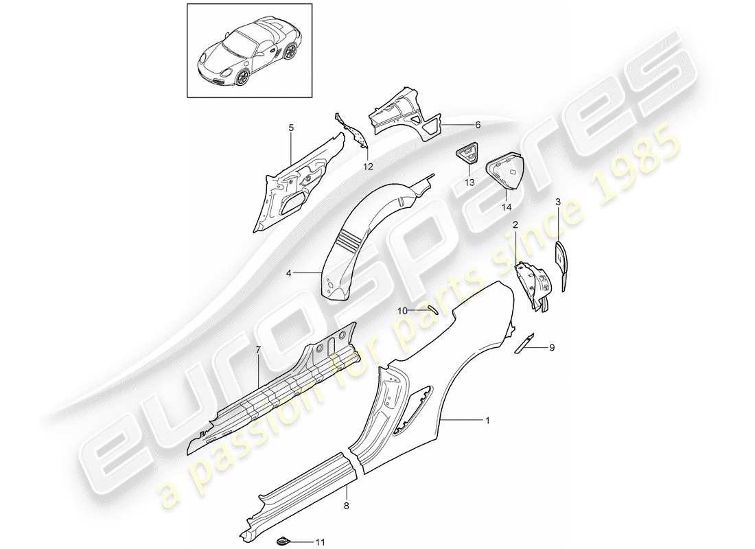 porsche 2011 (987 boxster) side part parts diagram