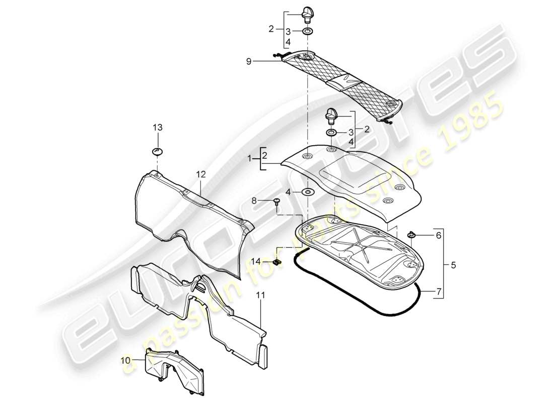 porsche 2005 (987 boxster) trims engine bay parts diagram
