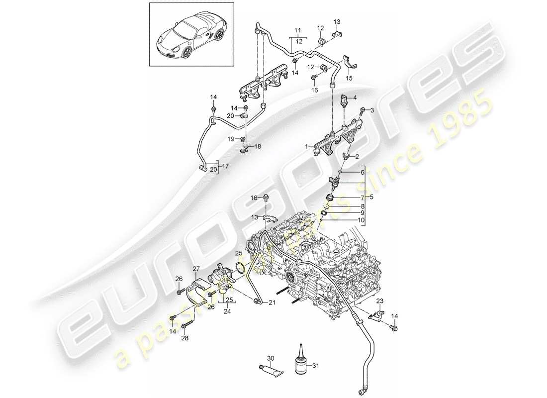 porsche 2012 (987 boxster) fuel collection pipe high pressure pump parts diagram