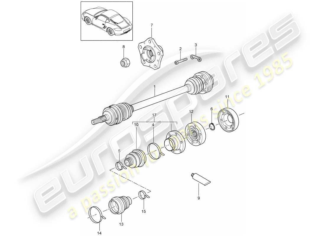 porsche 2009 (987 cayman) drive shaft wheel hub part diagram