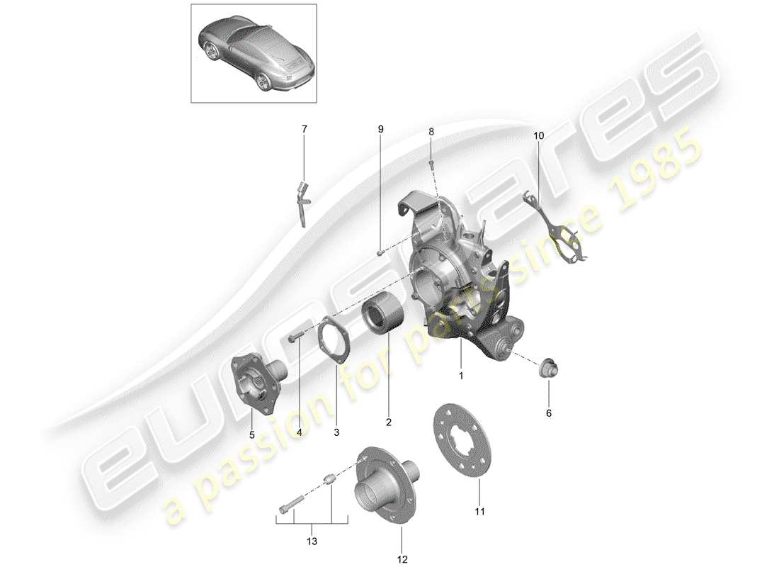 porsche 2016 (991-1) rear axle wheel carrier wheel hub parts diagram