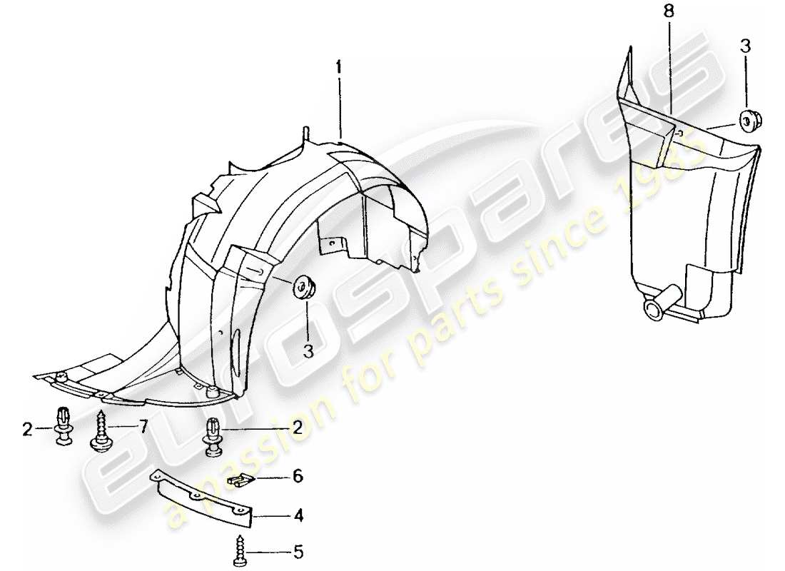 porsche 2001 (986 boxster) wheel housing trim parts diagram