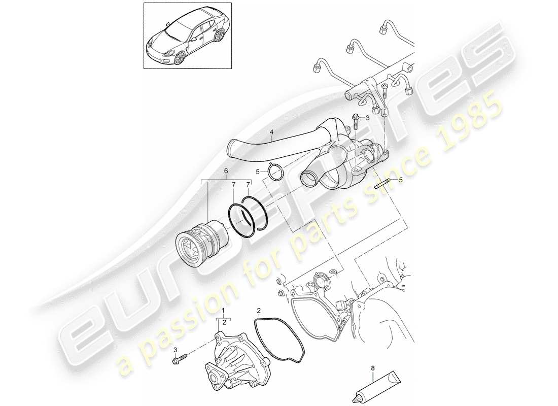 porsche 2016 (panamera 970) coolant pump thermostat housing parts diagram
