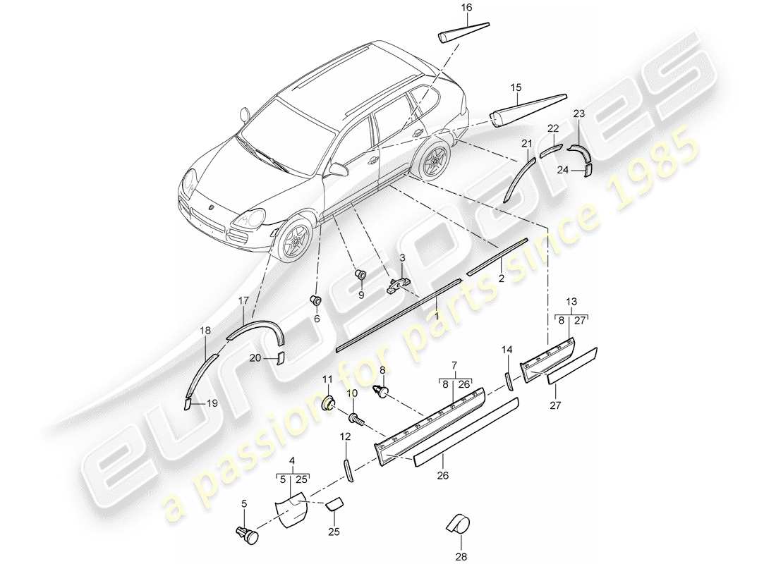porsche 2008 (cayenne e1 9pa) trim lower outer part diagram