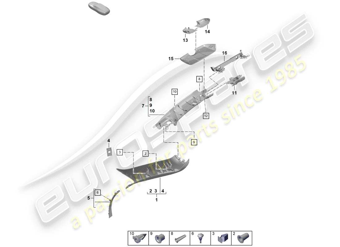 porsche 2020 (718 boxster spyder) a-pillar windshield frame parts diagram