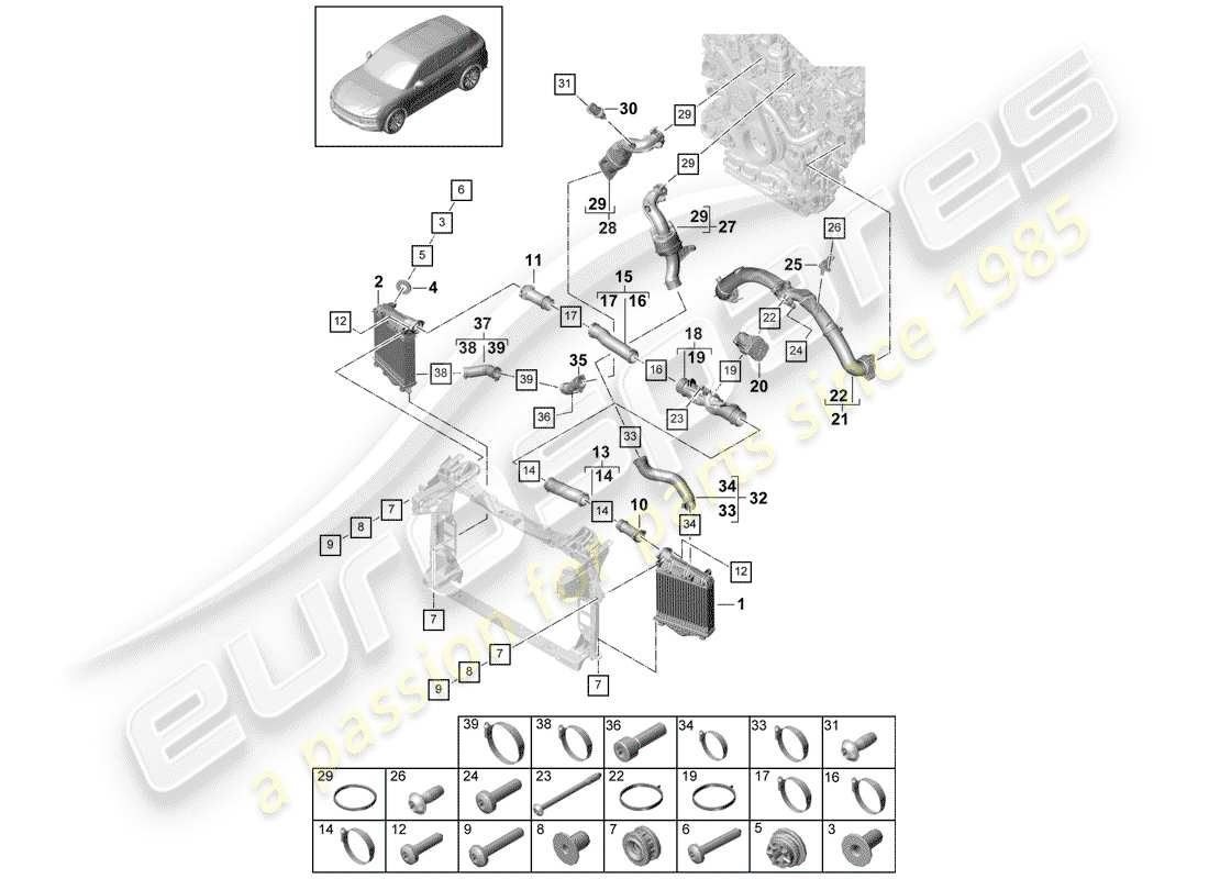 porsche 2020 (cayenne e3 9ya/9yb) charge air cooler pressure pipe throttle valve adapter part diagram