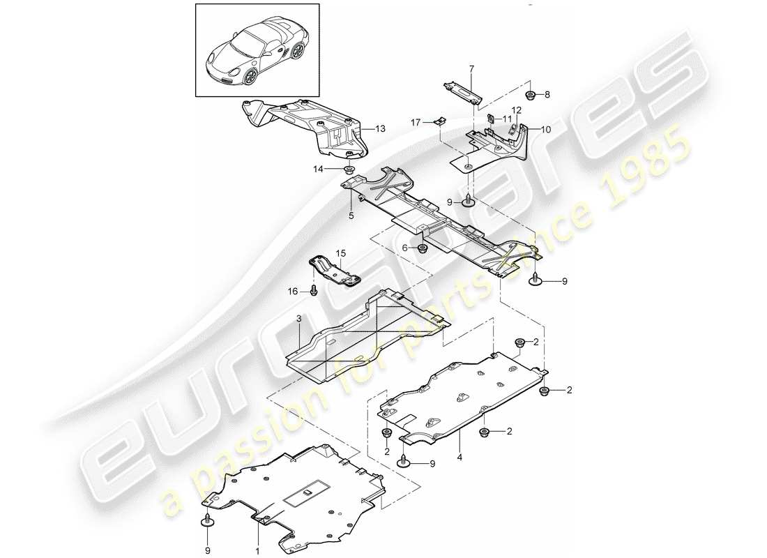 porsche 2010 (987 boxster) trims underbody parts diagram