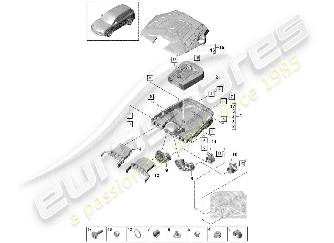 porsche cayenne e3 (2018) air cleaner with connecting parts diagram