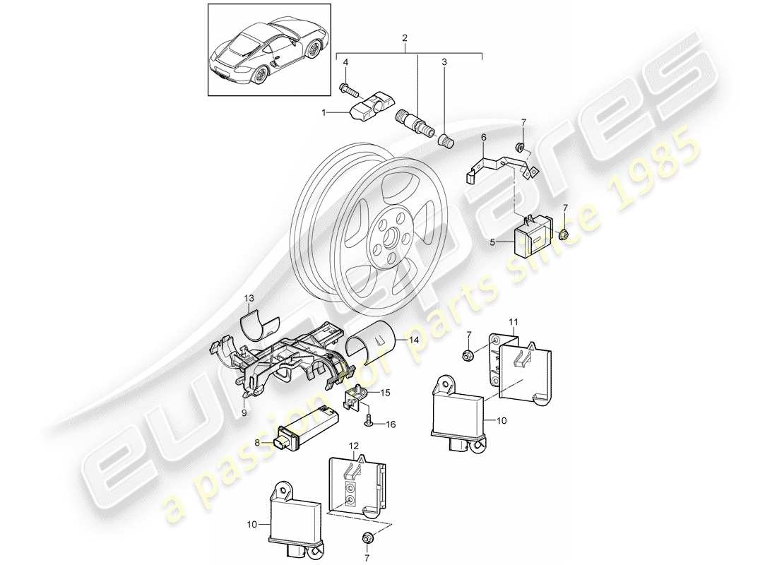 porsche 2009 (987 cayman) tyre pressure control system part diagram