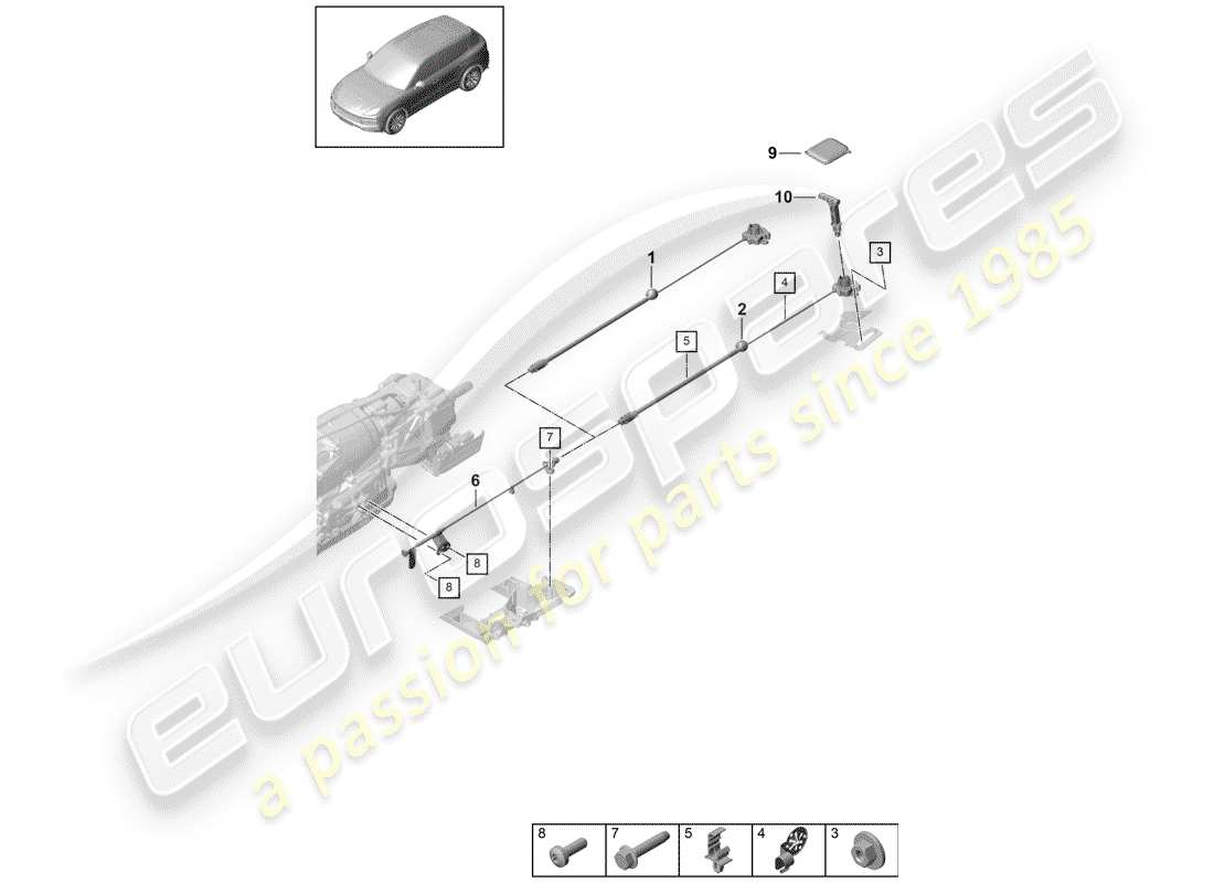 porsche 2018 (cayenne e3 9ya/9yb) actuating unit for emergency release for 8-speed automatic gearbox parts diagram