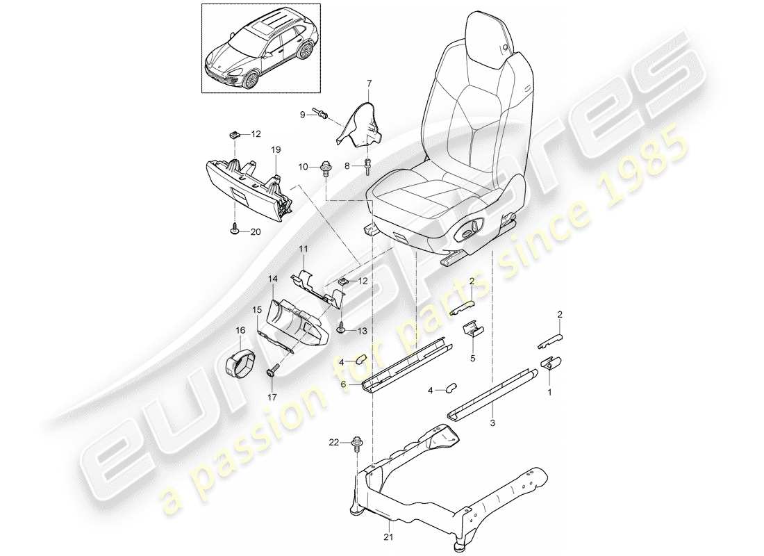 porsche 2016 (cayenne e2 92a) front seats accessories part diagram