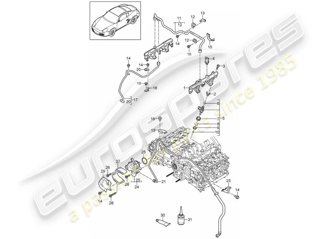porsche 2009 (987 cayman) fuel collection pipe high pressure pump part diagram