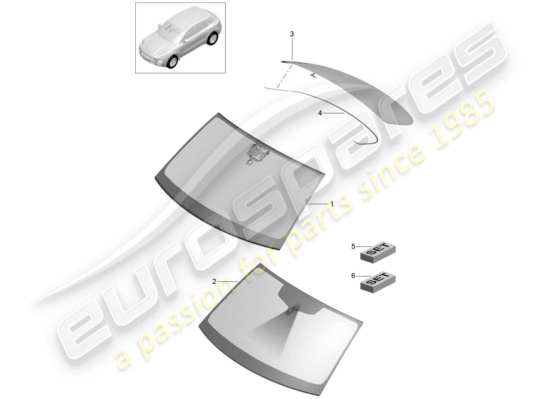porsche 2018 (macan) windscreen rear window d - mj 2017>> part diagram