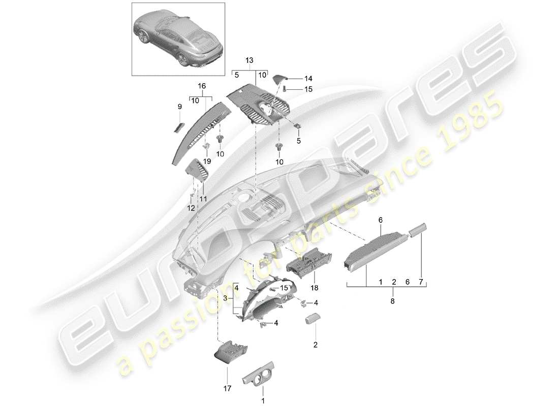 porsche 2016 (991-1 turbo) accessories instrument panel trim upper part d >>- mj 2016 part diagram