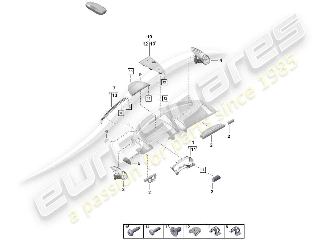 porsche 2020 (718 boxster spyder) accessories instrument panel trim upper part parts diagram
