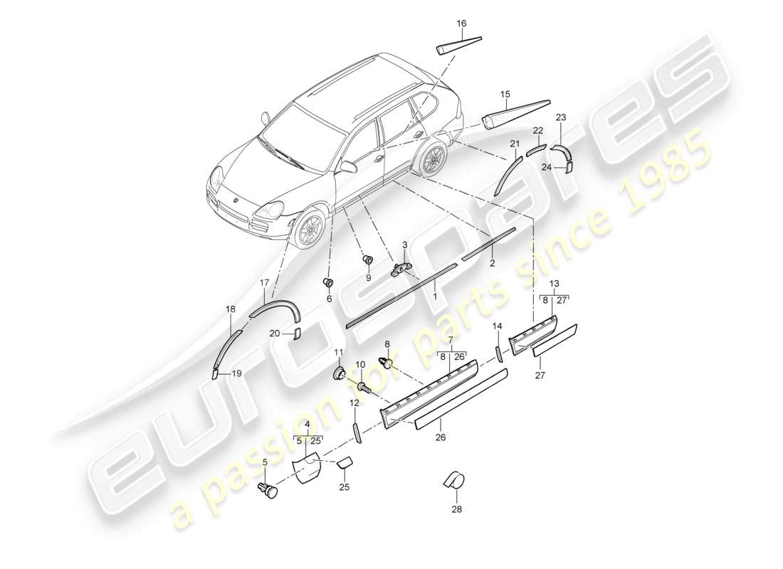 porsche 2010 (cayenne e1 9pa) trim lower outer parts diagram