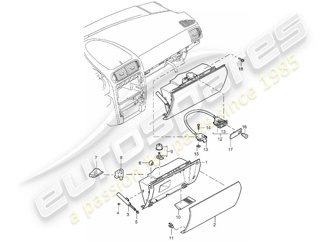 porsche 2006 (cayenne e1 9pa) glove box part diagram