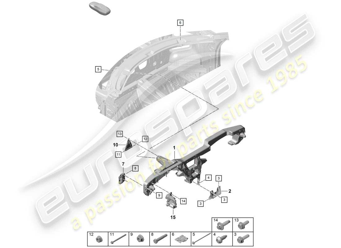 porsche 2019 (718 boxster spyder) retaining frame dashboard part diagram
