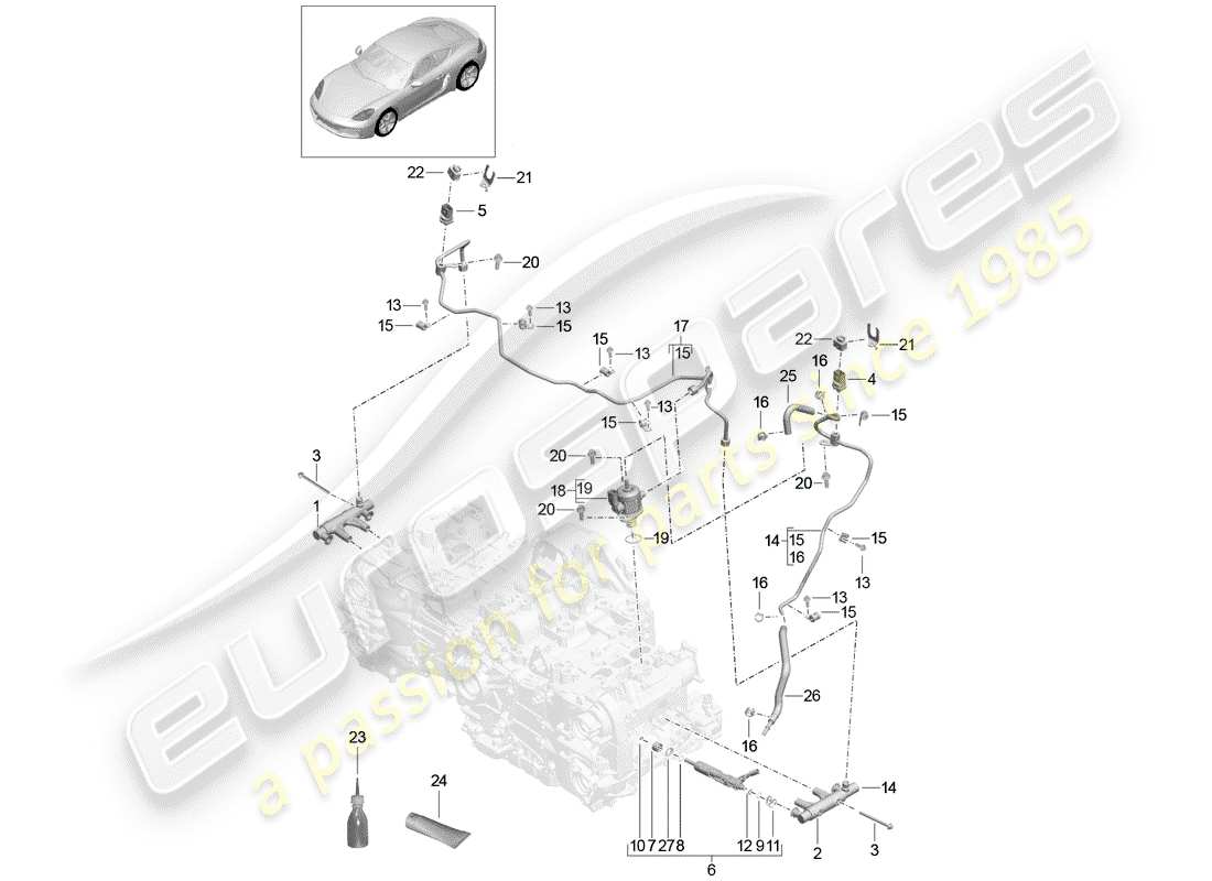 porsche 2017 (718 cayman) fuel collection pipe high pressure pump part diagram