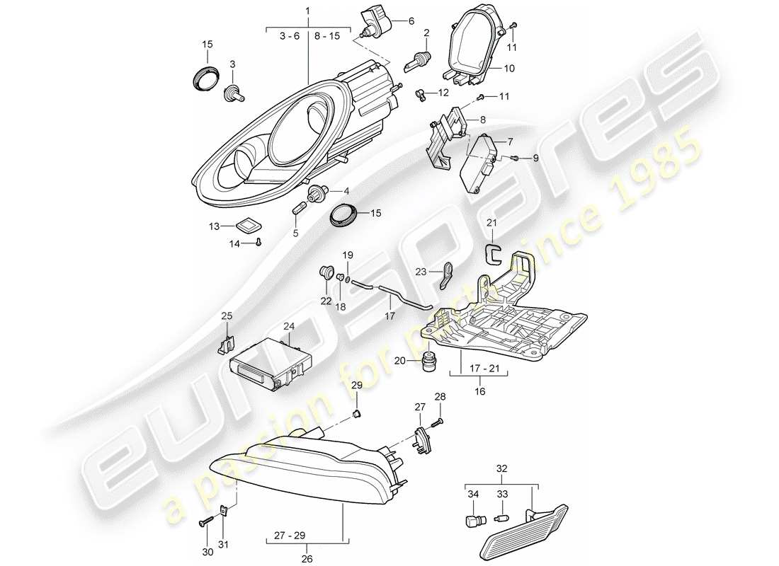 porsche 2011 (987 boxster) headlights additional headlight turn signal repeater parts diagram