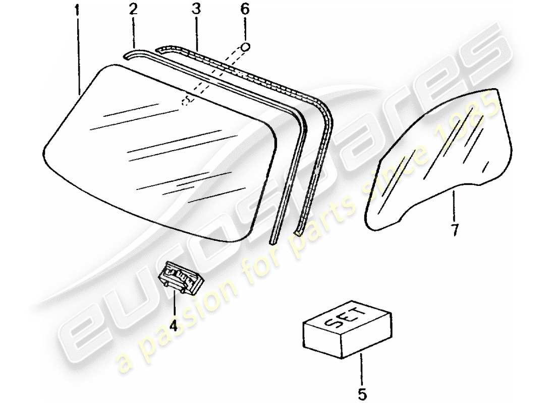 porsche 2002 (986 boxster) window glasses parts diagram