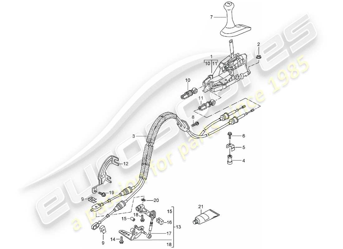 porsche 1998 (986 boxster) selector mechanism manual gearbox part diagram