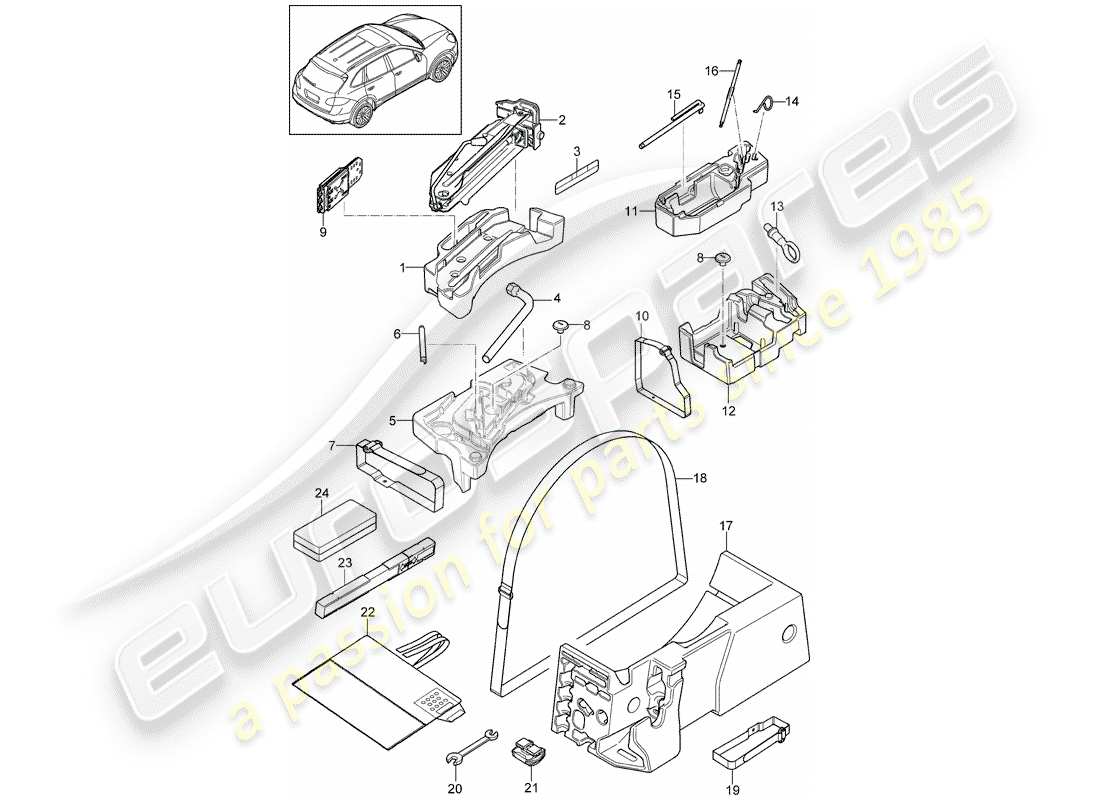 porsche 2016 (cayenne e2 92a) tool jack warning triangle first aid kit part diagram