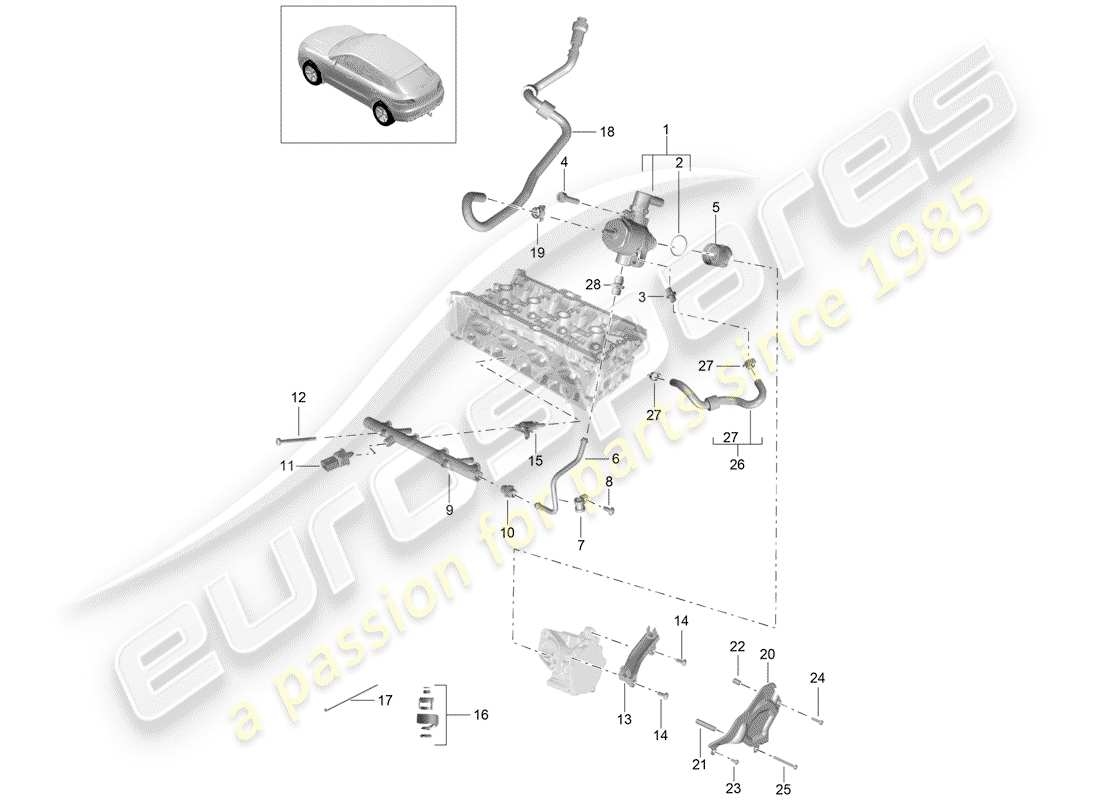 porsche 2018 (macan) fuel collection pipe high-pressure injector high pressure pump part diagram