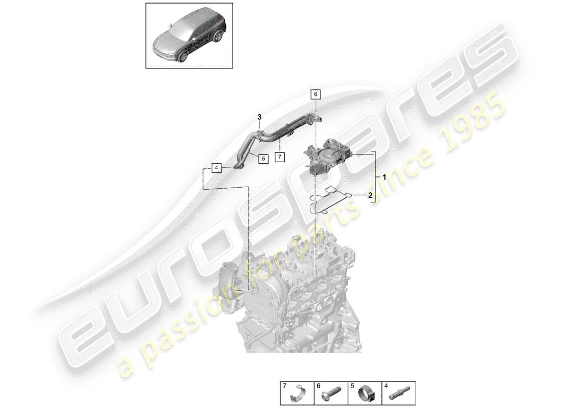 porsche 2019 (cayenne e3 9ya/9yb) oil separator breather line crankcase housing ventilation parts diagram
