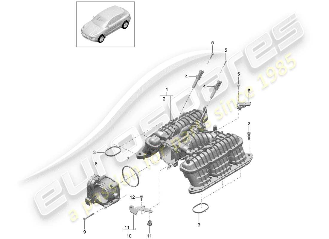 porsche 2017 (macan) intake air distributor throttle valve adapter part diagram