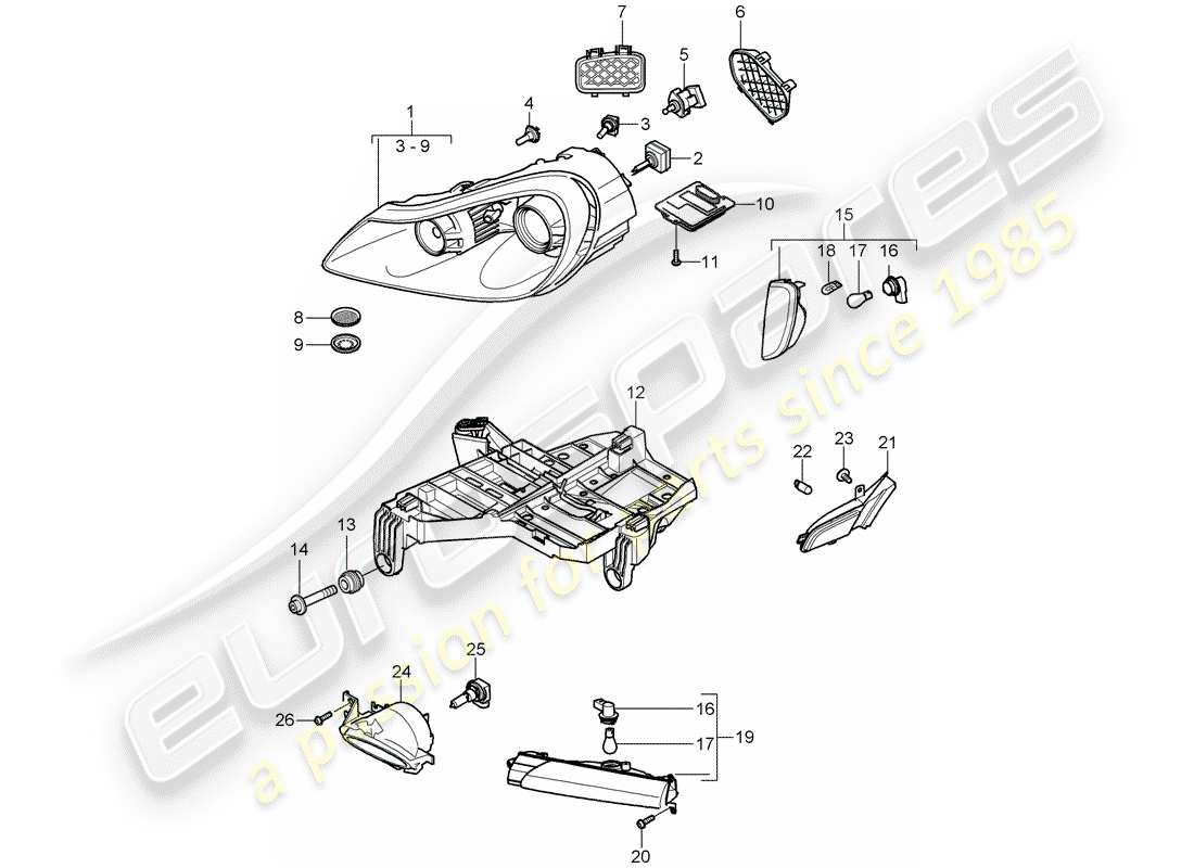porsche 2008 (cayenne e1 9pa) headlights turn signal repeater fog lights part diagram