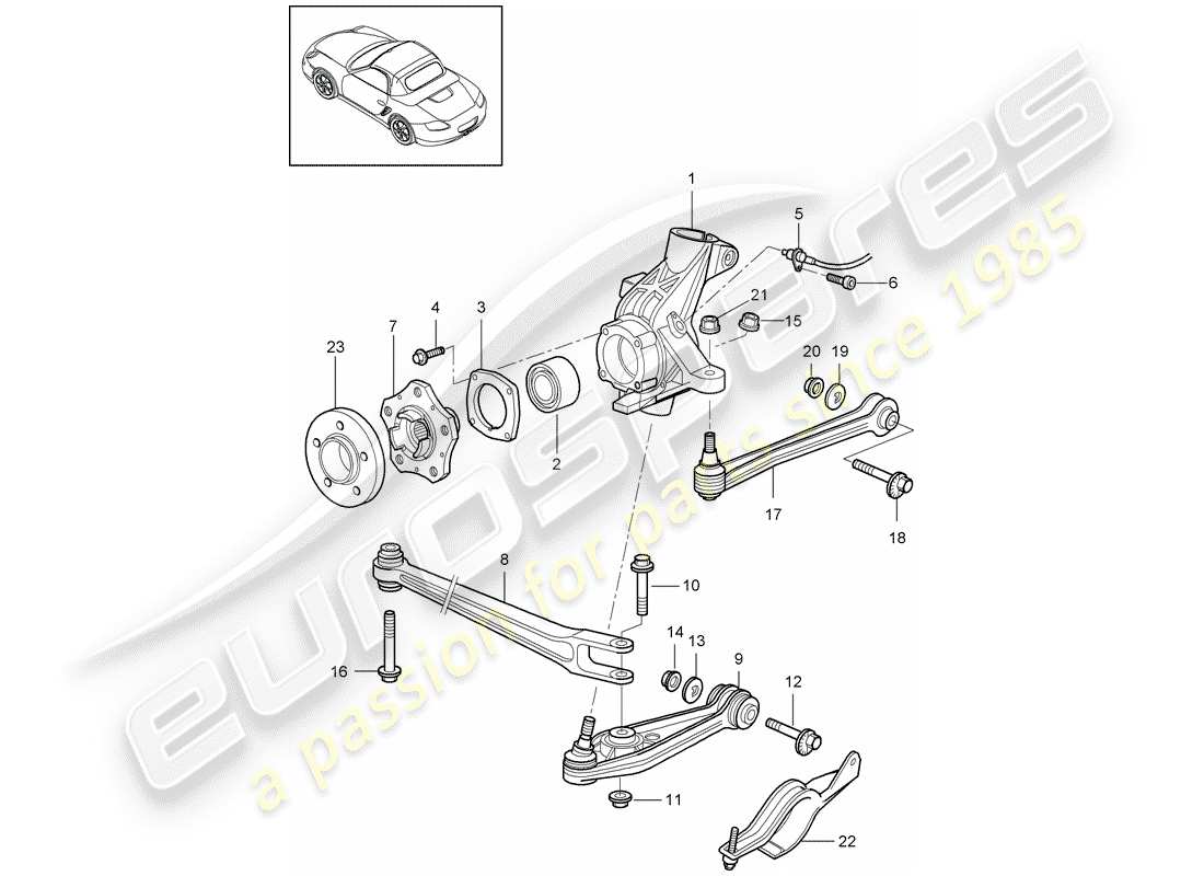 porsche 2009 (987 boxster) rear axle wheel carrier guide wheel hub parts diagram