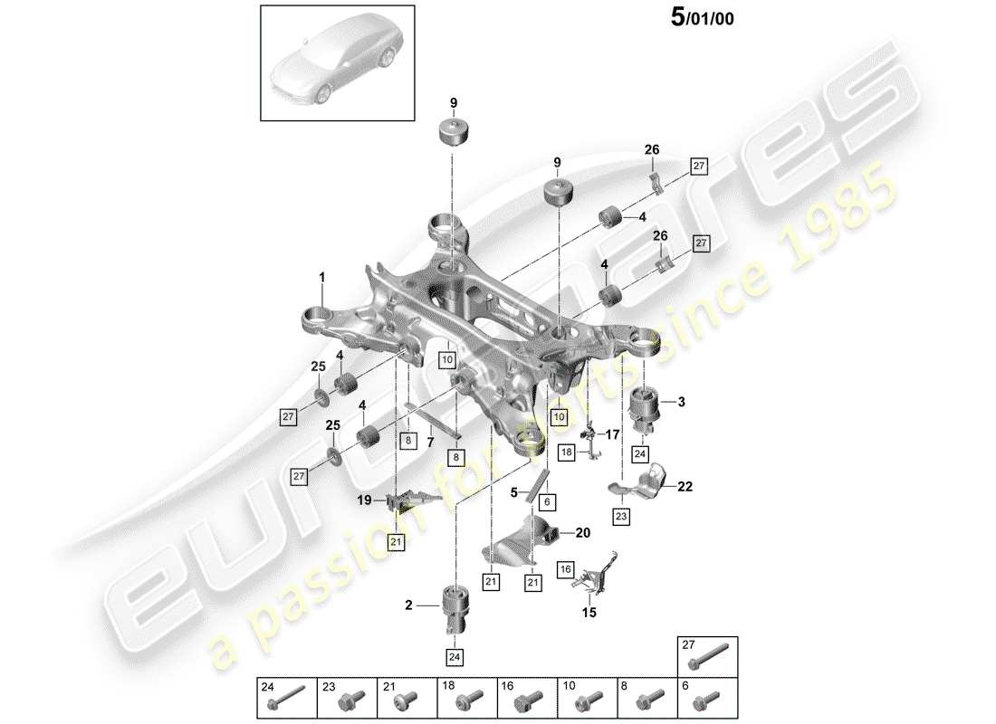 porsche 2019 (panamera 971-1) suspension sub-frame with: accessories part diagram