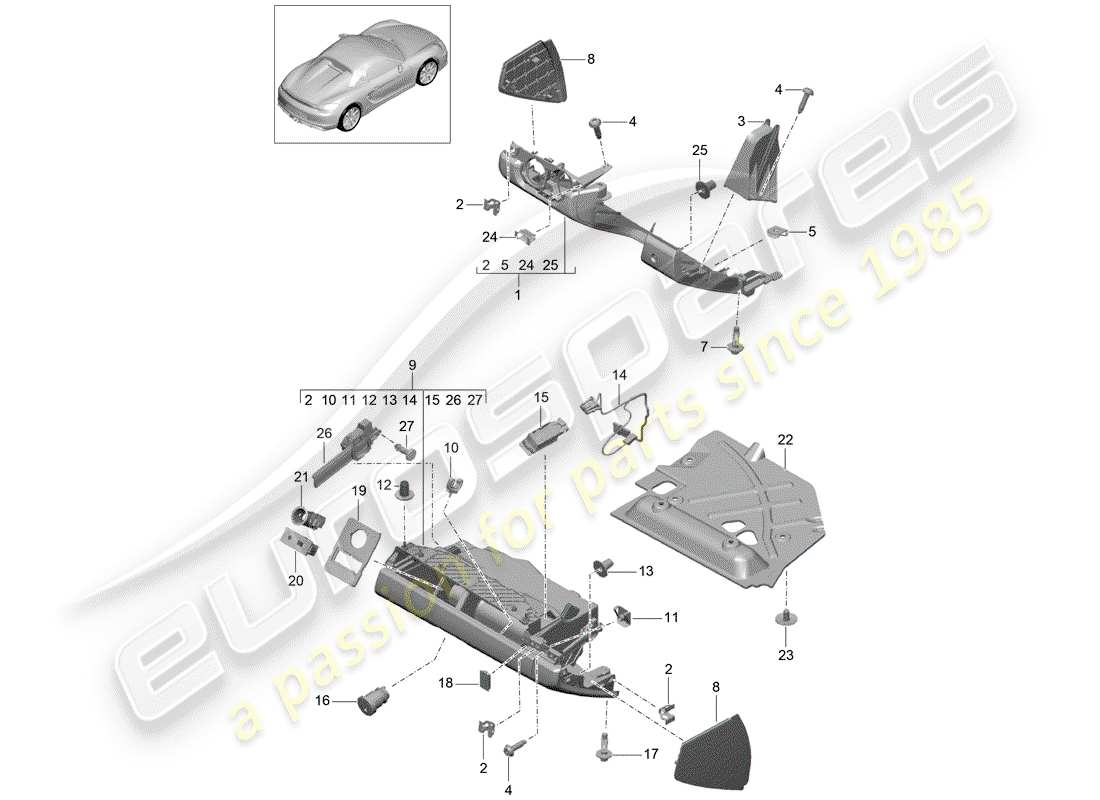 porsche 2016 (981 boxster spyder) glove box and trim (drivers side) parts diagram