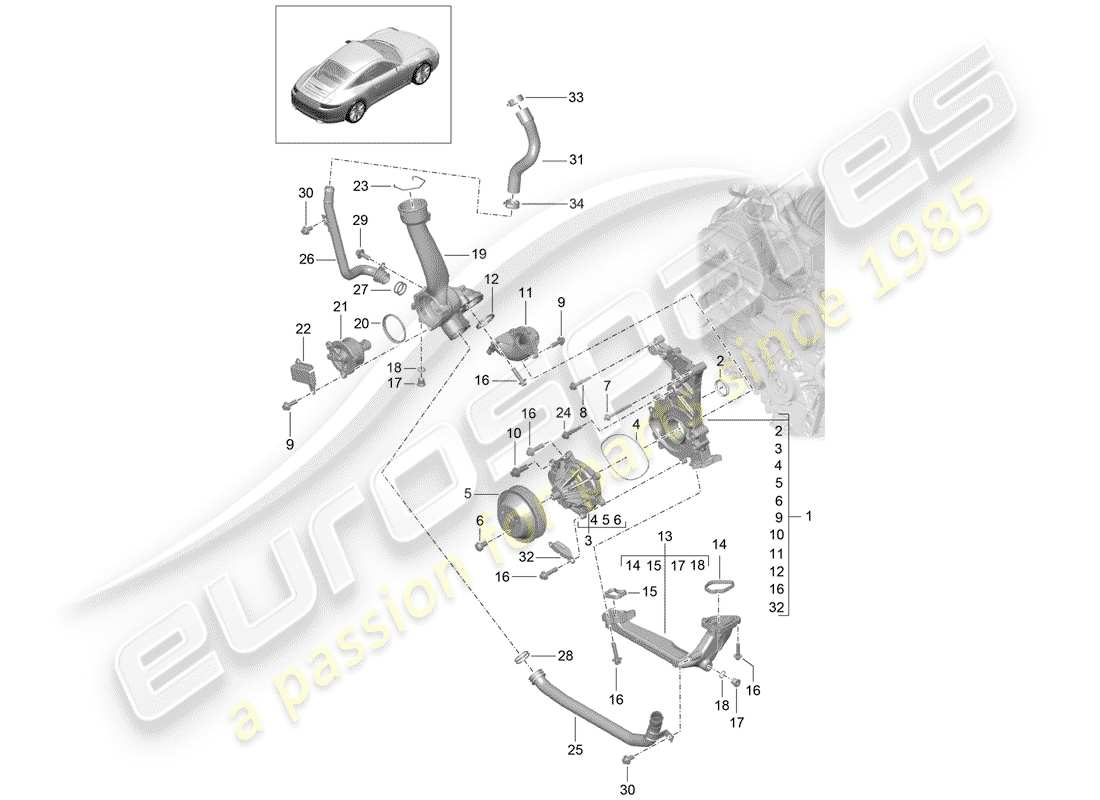 porsche 991 (2012) water pump parts diagram